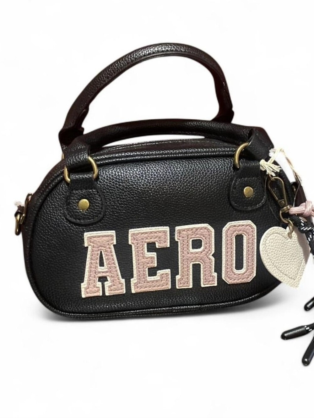 Aeropostale Black Pebbled Faux Leather Mini Barrel Bag